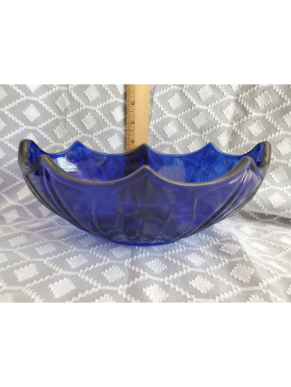 Vtg Cobalt Art Deco Wavy Edge Rim Bowl